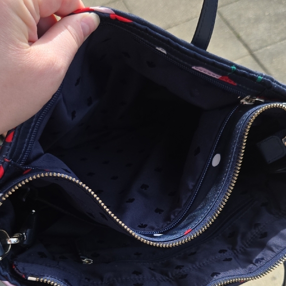 kate spade navy tote with red and pink floral print - Picture 3 of 3